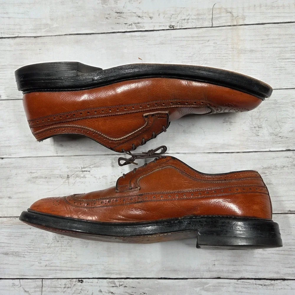 Bob Smart Dress Shoes Mens 11B Brown Longwing Wingtip Leather Oxford Vintage USA